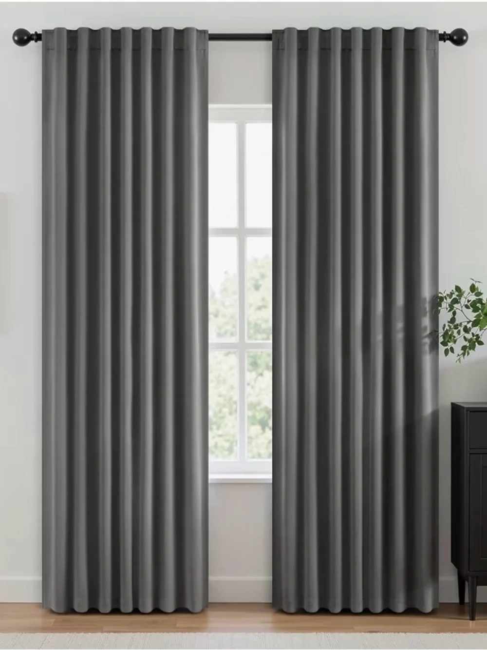 New Rod Pocket & Back Tab Pleated Blackout Curtains with Hooks Rings Grey 96in